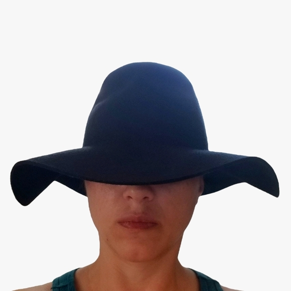 Biltmore Madewell Hat Wool Felt Fedora Size M / L Navy Blue Wide Floppy Brim - Picture 3 of 6